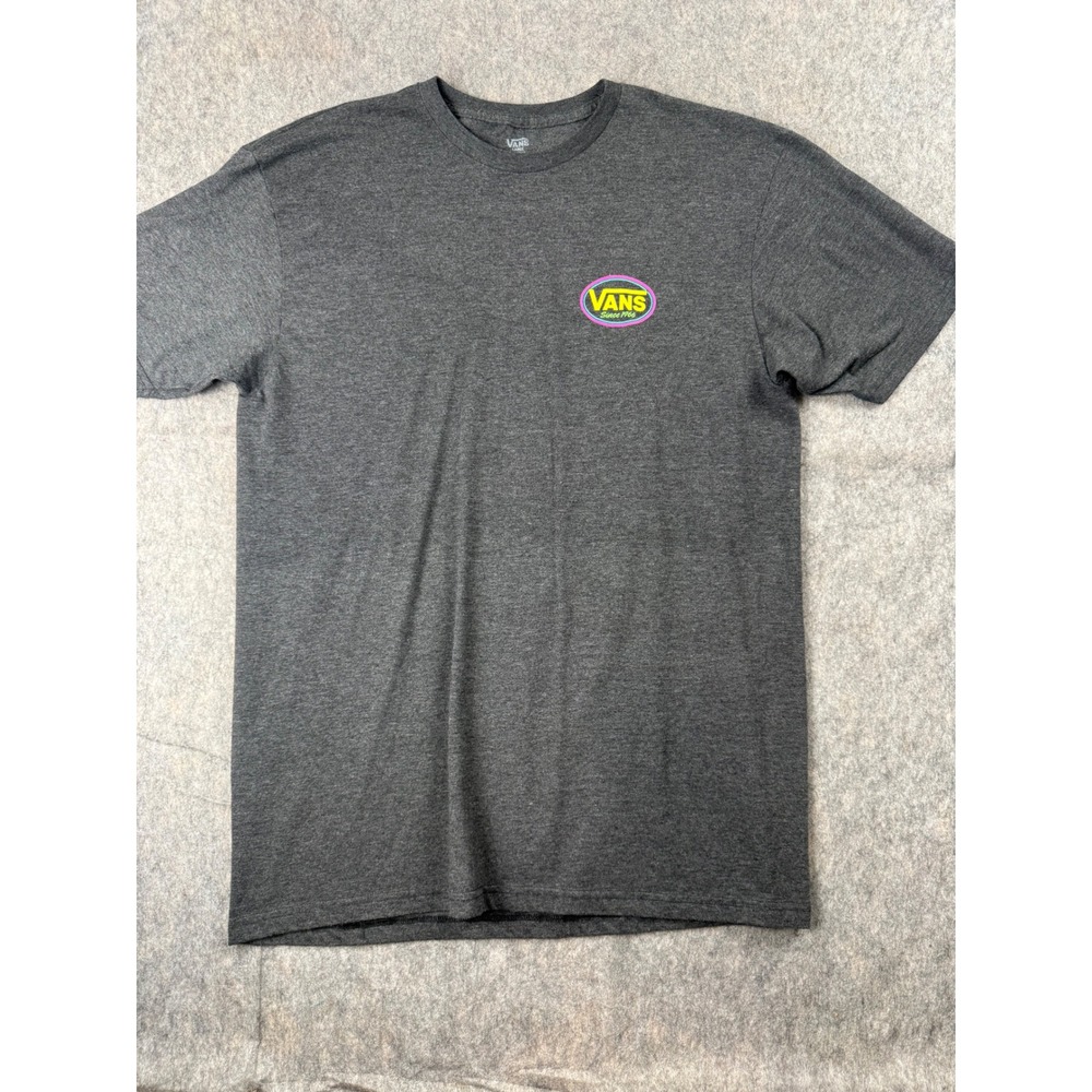 Vans Mens Large T-Shirt Charcoal Heather Grey Neon Logo Graphic Short Sleeve Tee